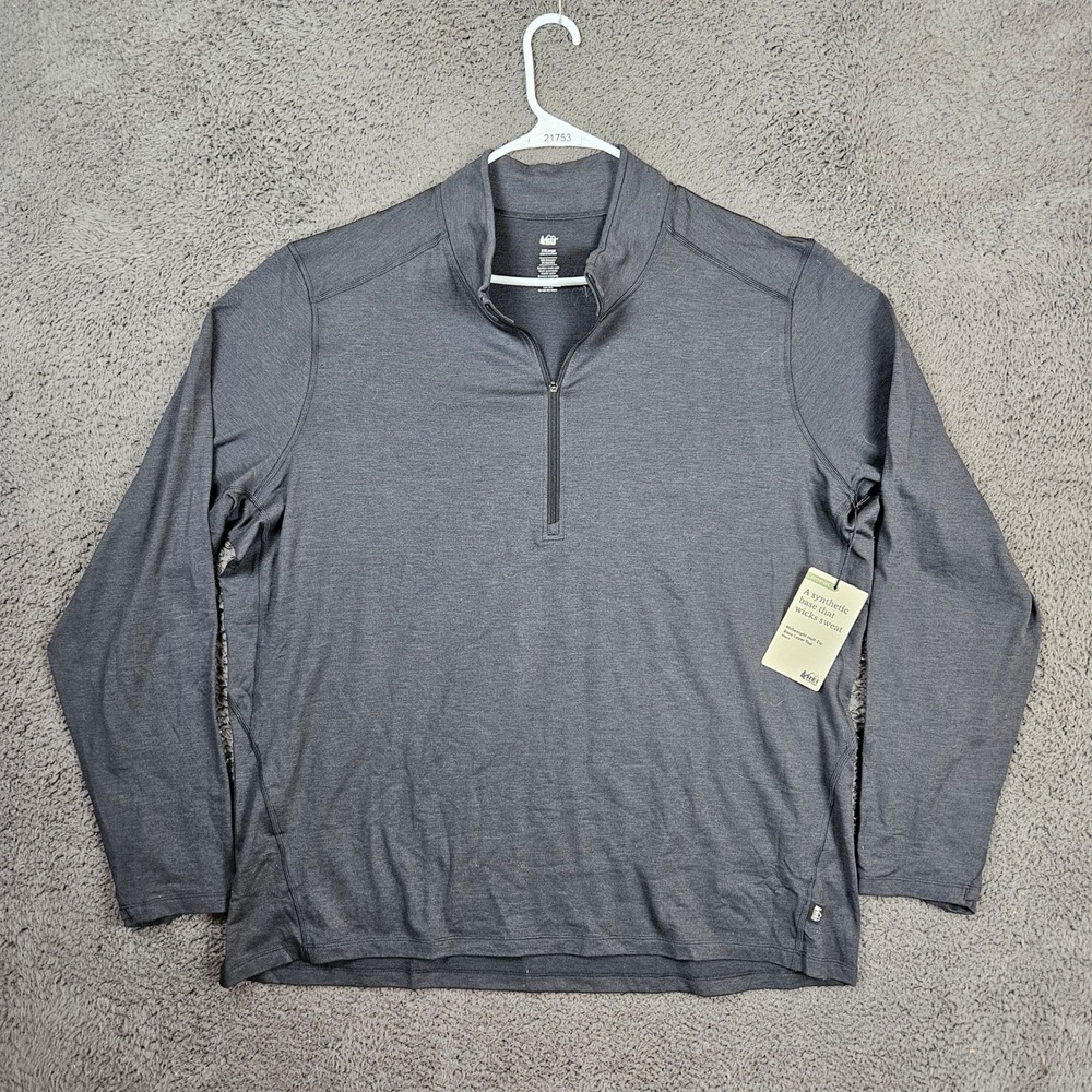 REI Co-op Mens Midweight Half-Zip Base Layer Top Black Heather XXL
